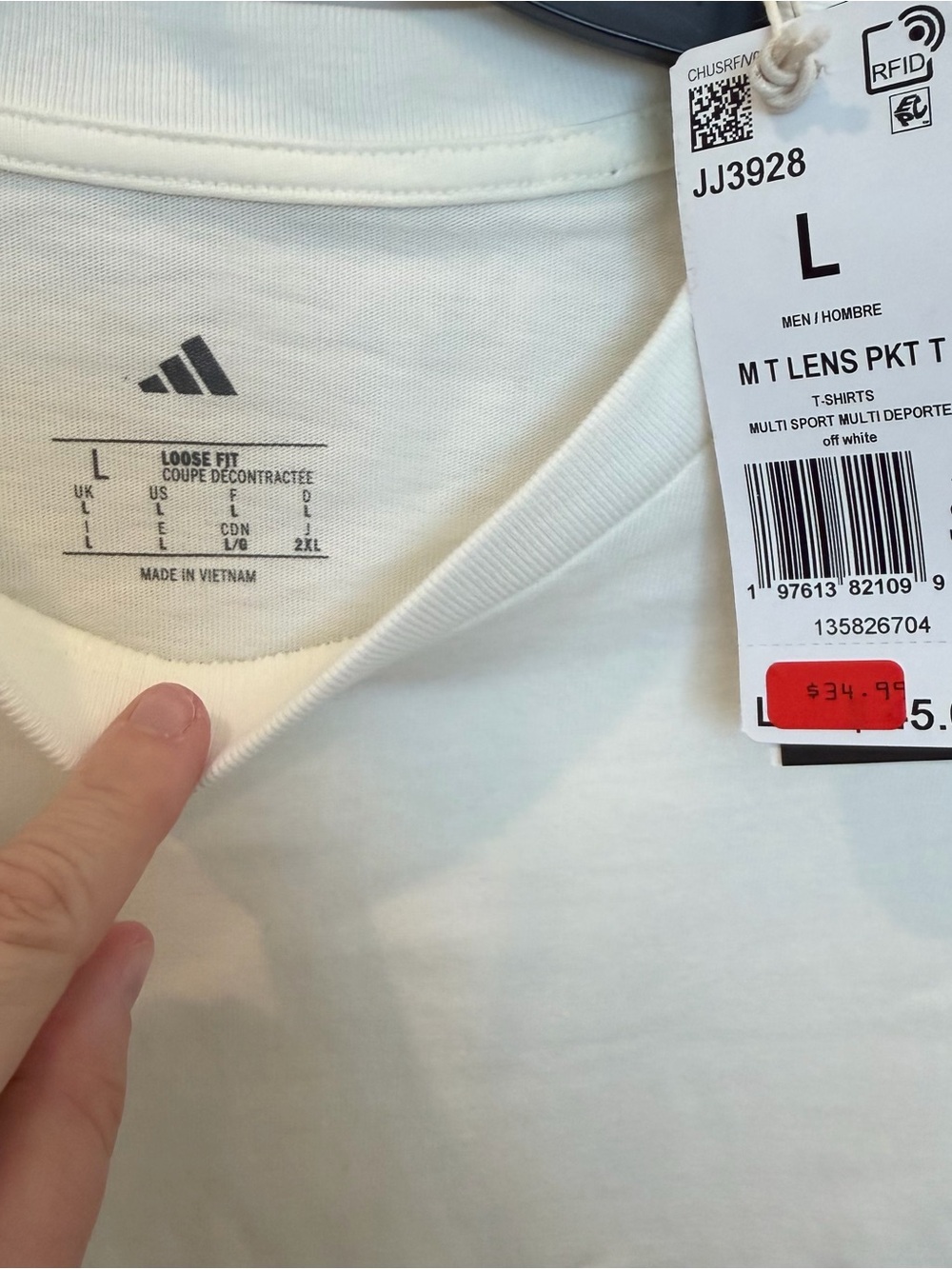 Adidas Basketball Pocket Tee Shirt, Loose Fit, Off White, Large - Picture 6 of 8